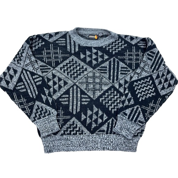 Sasson Jeans Other - Vintage Grandpa Sweater Men Large Gray Black Geometric Crewneck 80s 90s Golf